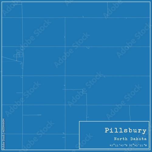 Blueprint US city map of Pillsbury, North Dakota. photo