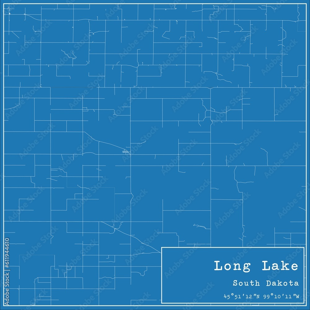 Blueprint US city map of Long Lake, South Dakota.