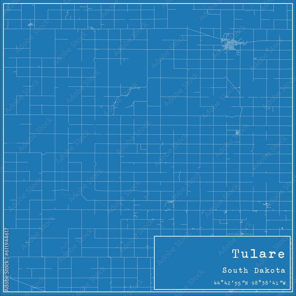 Blueprint US city map of Tulare, South Dakota. Blueprint US city map of Tulare, South Dakota.
