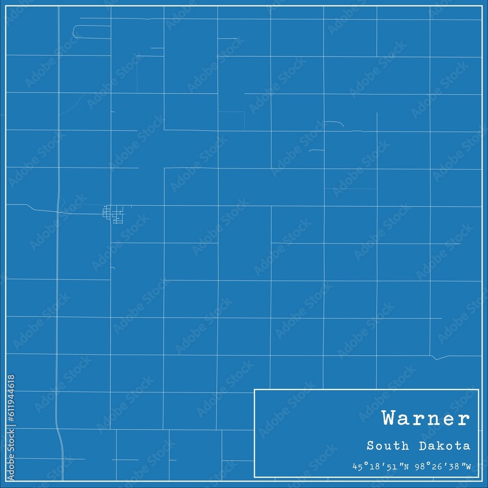Blueprint US city map of Warner, South Dakota. Blueprint US city map of Warner, South Dakota.