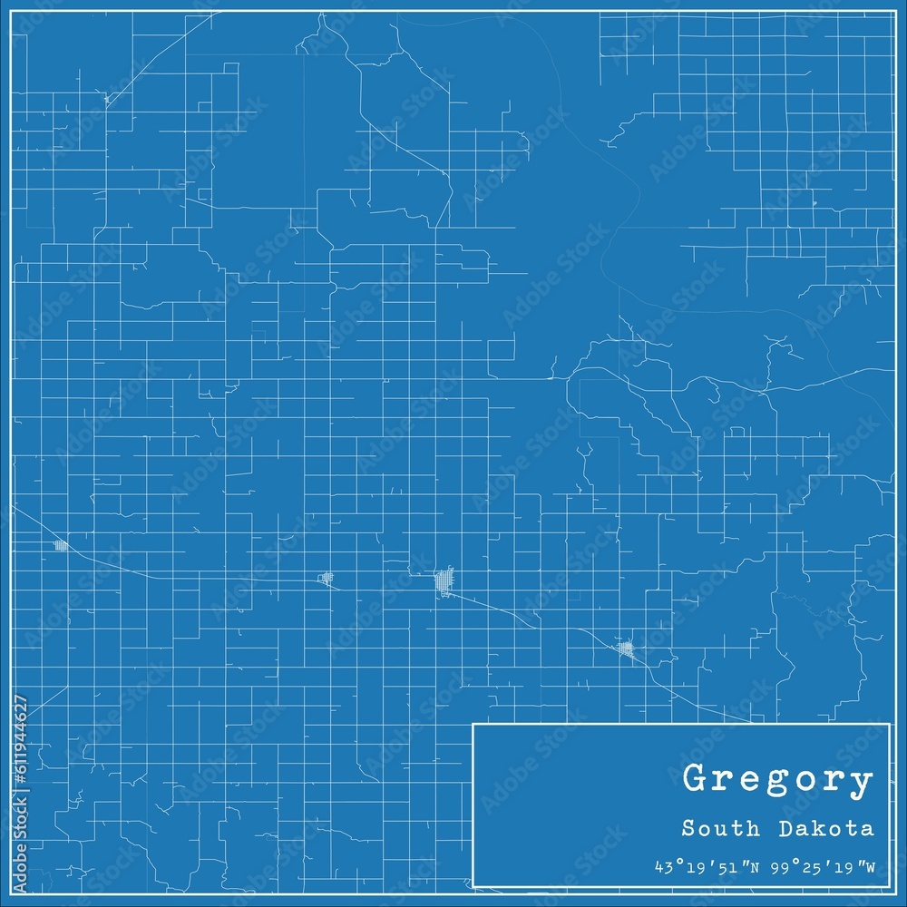 Blueprint US city map of Gregory, South Dakota. Blueprint US city map of Gregory, South Dakota.