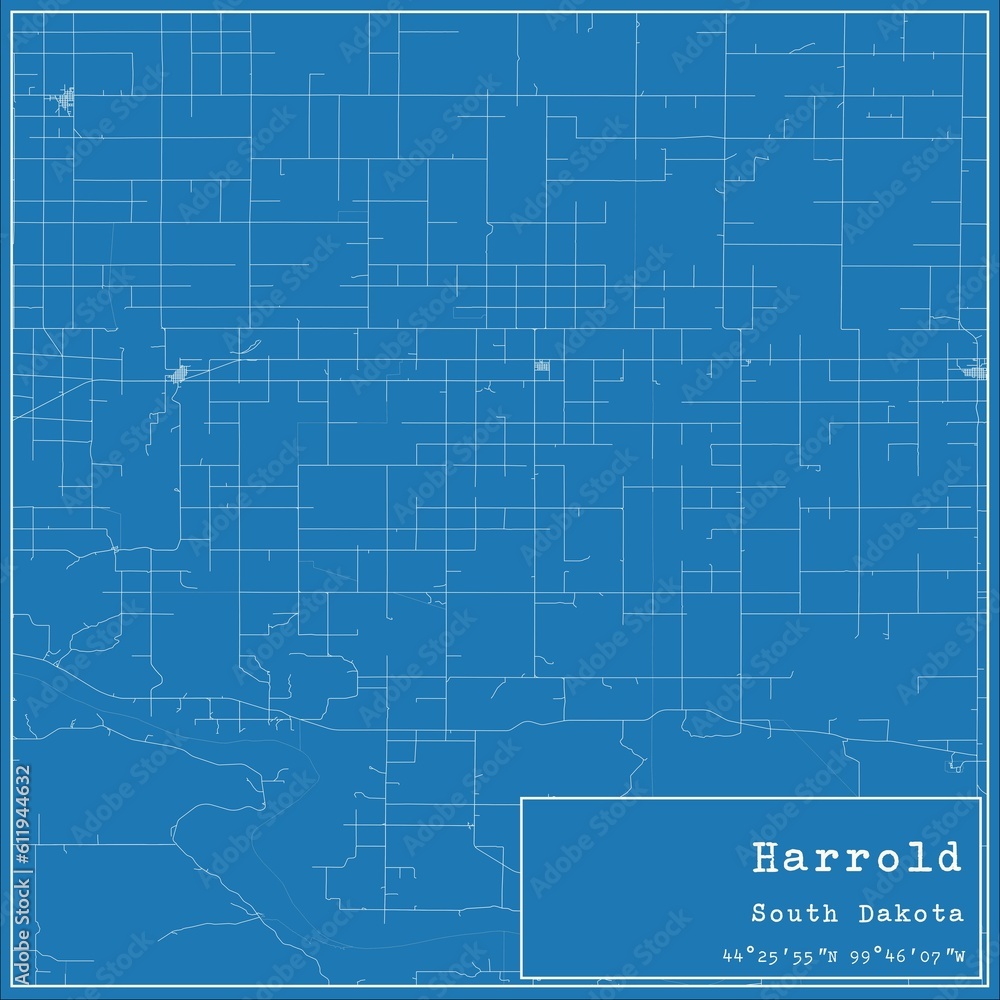 Fototapeta premium Blueprint US city map of Harrold, South Dakota.