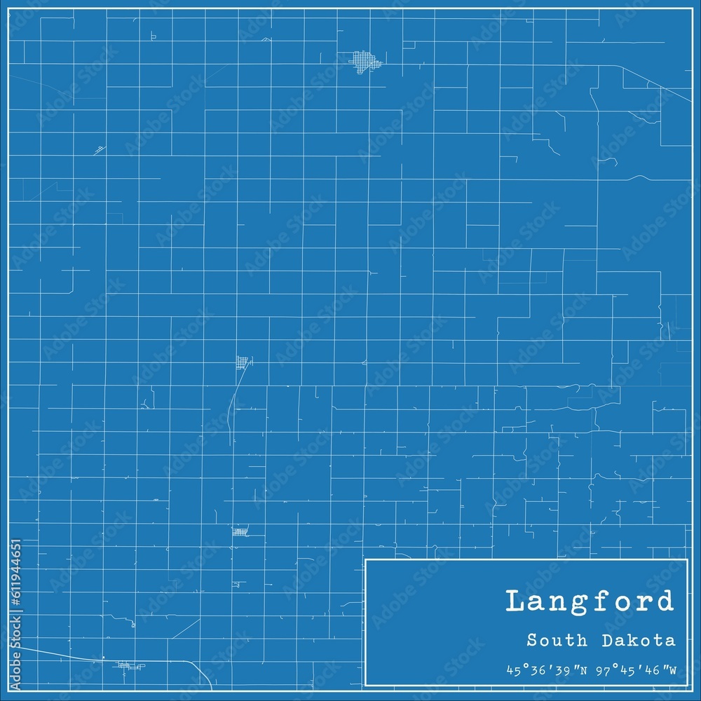 Obraz premium Blueprint US city map of Langford, South Dakota.