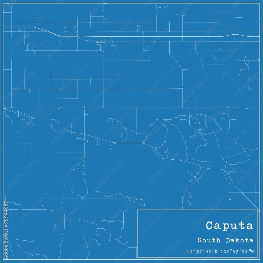 Obraz premium Blueprint US city map of Caputa, South Dakota.