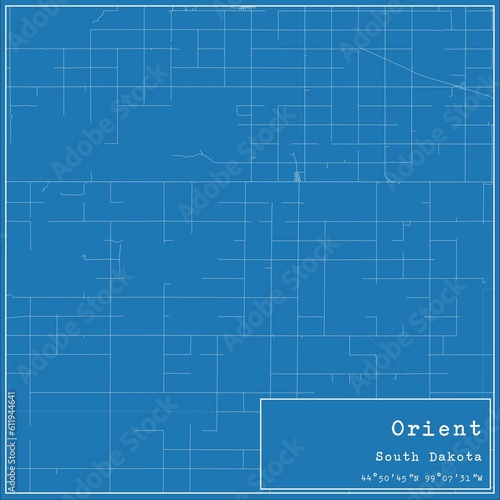 Blueprint US city map of Orient, South Dakota.