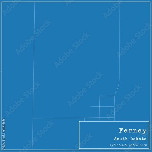 Blueprint US city map of Ferney, South Dakota. photo