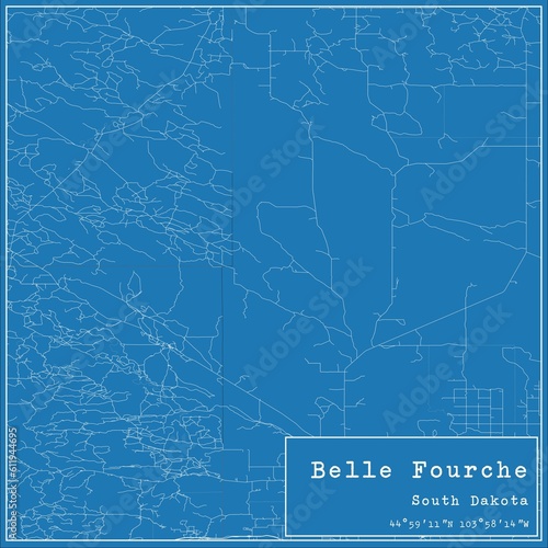 Blueprint US city map of Belle Fourche, South Dakota. photo