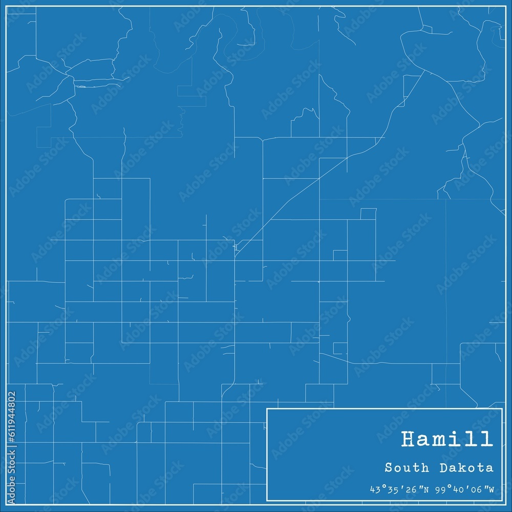 Blueprint US city map of Hamill, South Dakota.