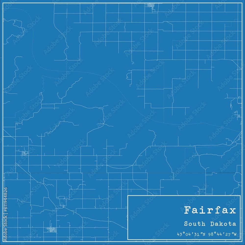 Fototapeta premium Blueprint US city map of Fairfax, South Dakota.