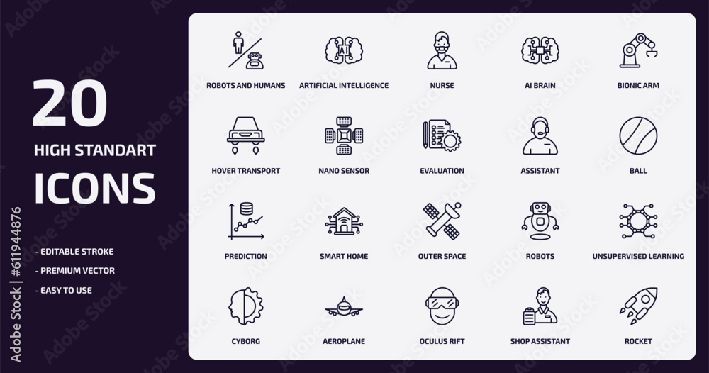 artificial intellegence outline icons set. artificial intellegence thin ...