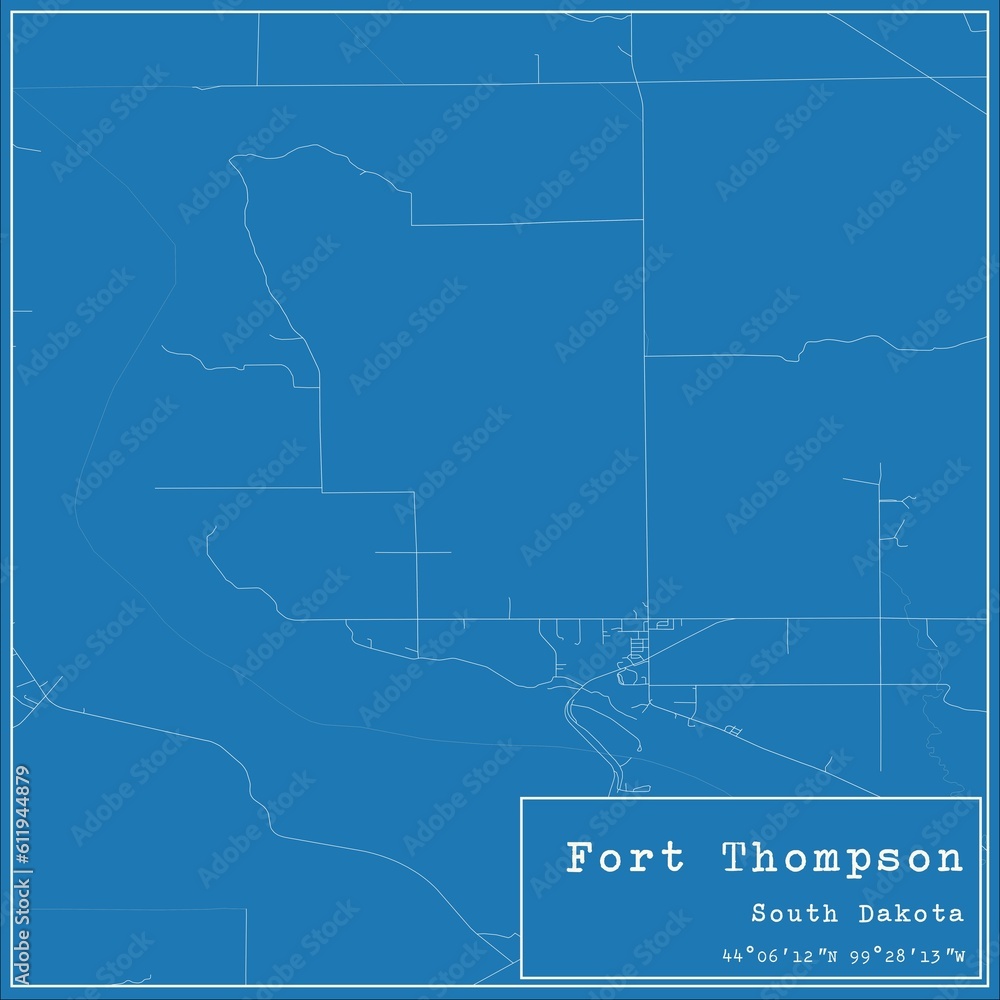 Fototapeta premium Blueprint US city map of Fort Thompson, South Dakota.