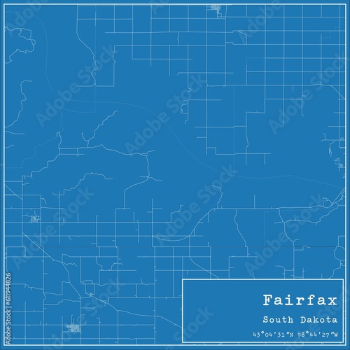 Blueprint US city map of Fairfax, South Dakota. photo