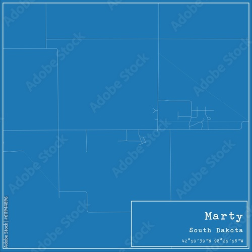 Blueprint US city map of Marty, South Dakota. photo