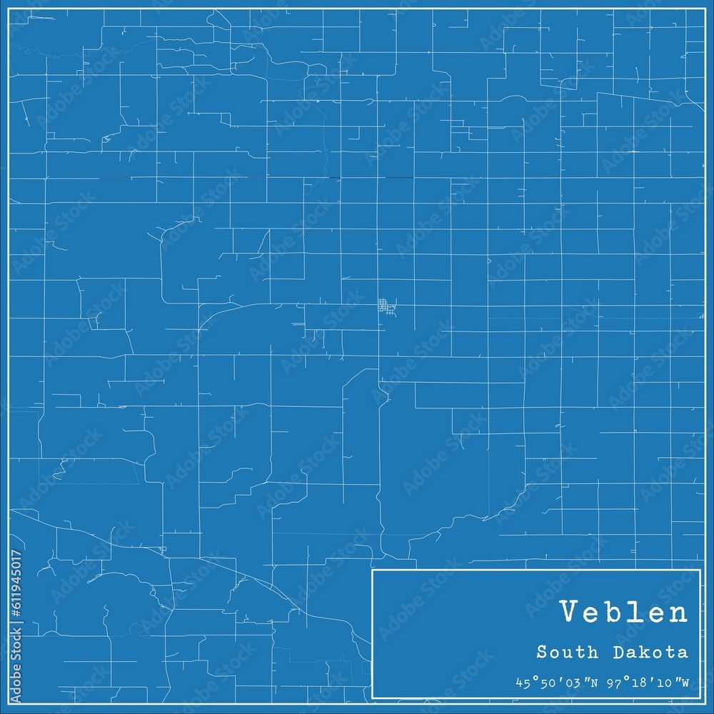 Obraz premium Blueprint US city map of Veblen, South Dakota.