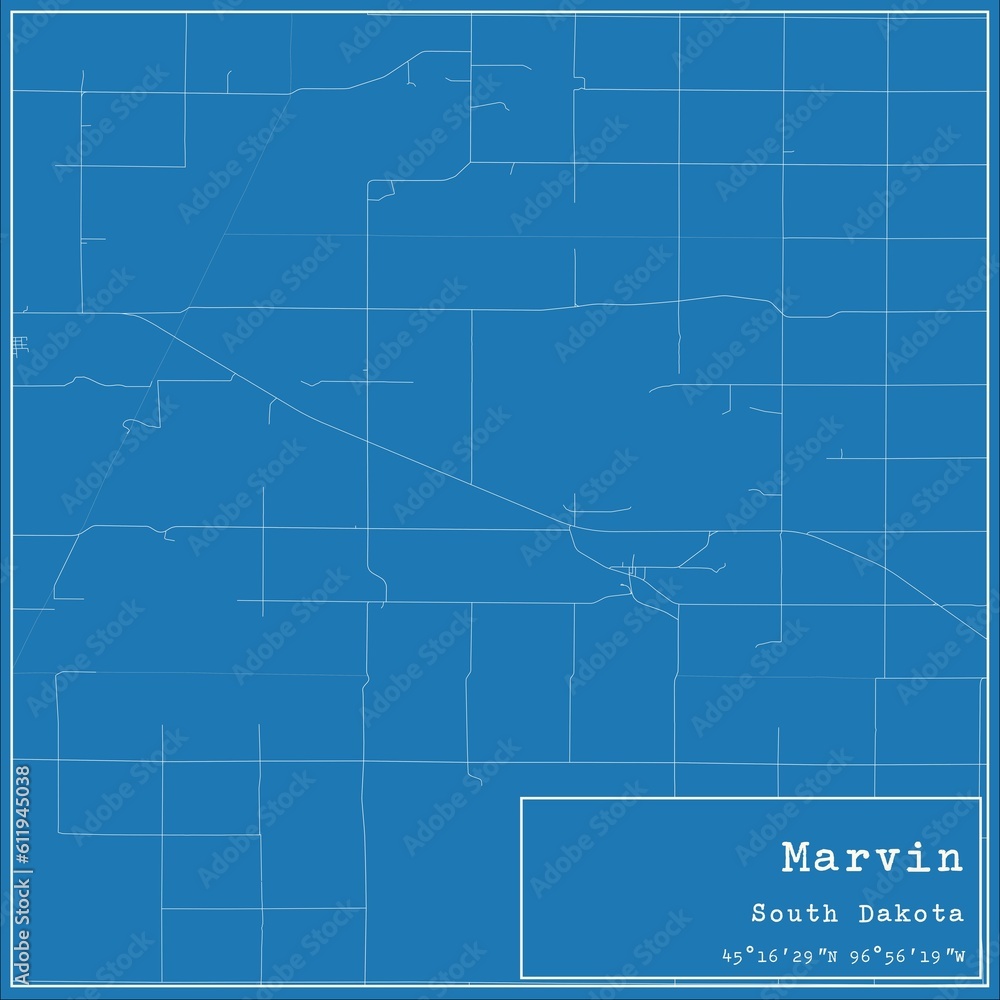 Fototapeta premium Blueprint US city map of Marvin, South Dakota.