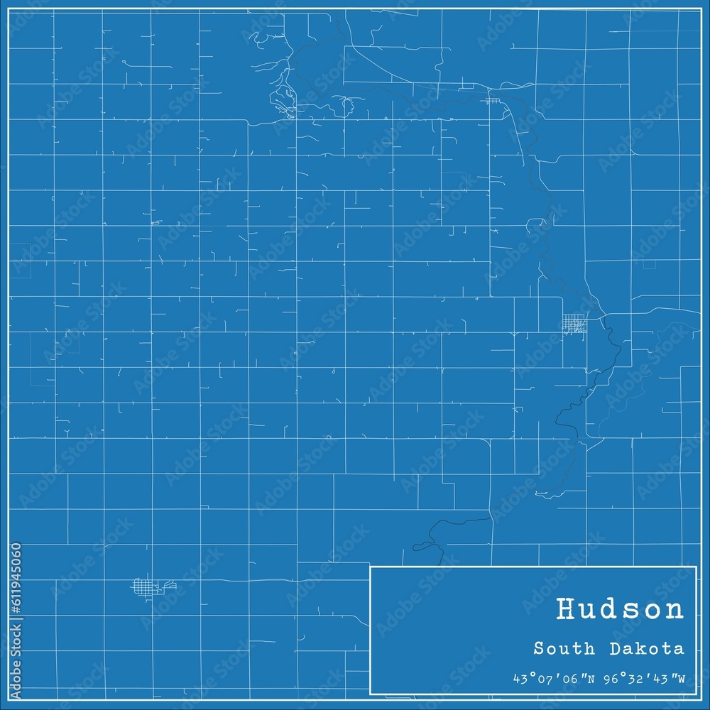 Blueprint US city map of Hudson, South Dakota. - obrazy, fototapety, plakaty 