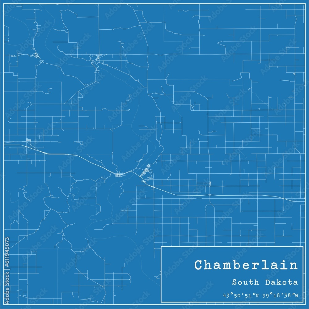 Fototapeta premium Blueprint US city map of Chamberlain, South Dakota.