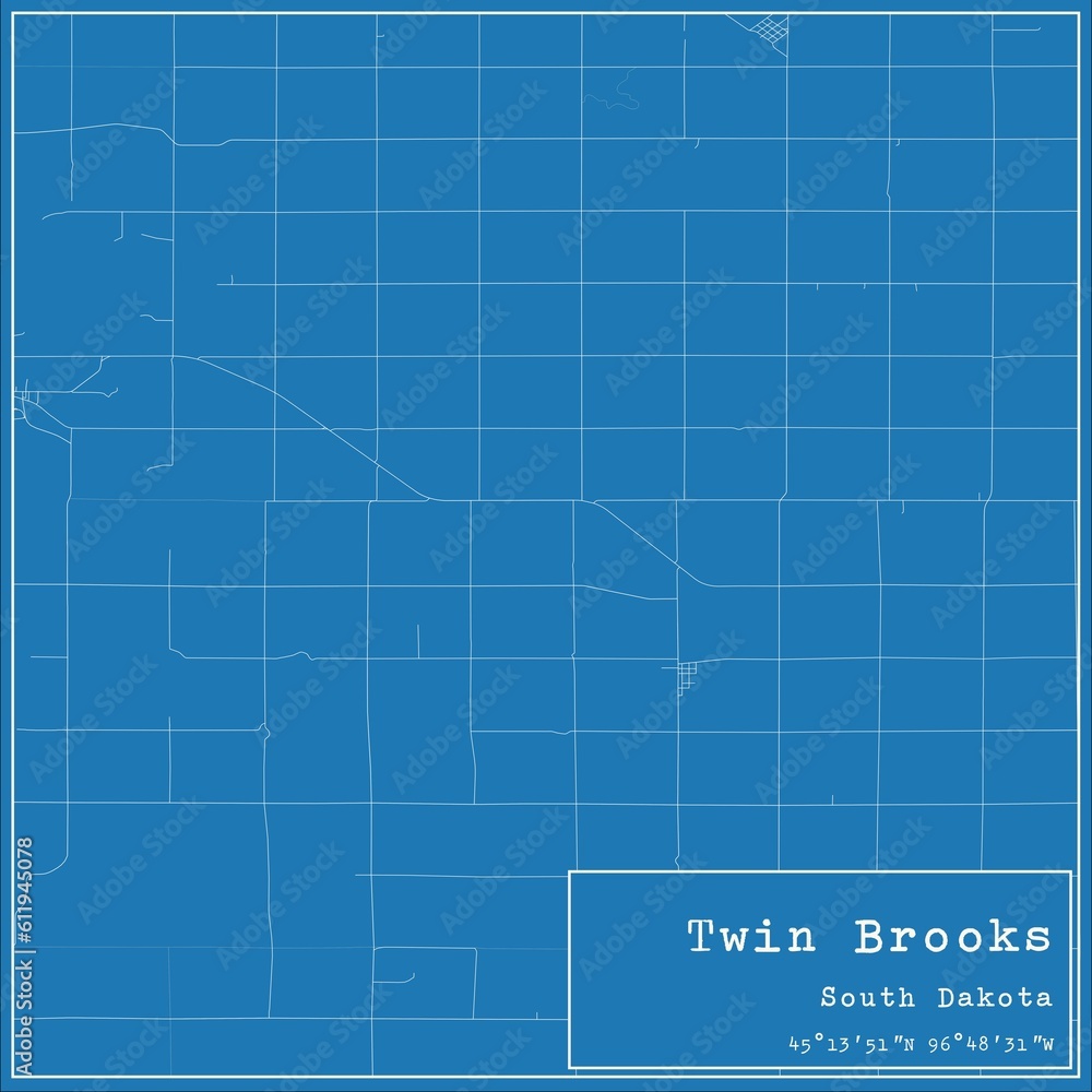 Blueprint US city map of Twin Brooks, South Dakota.