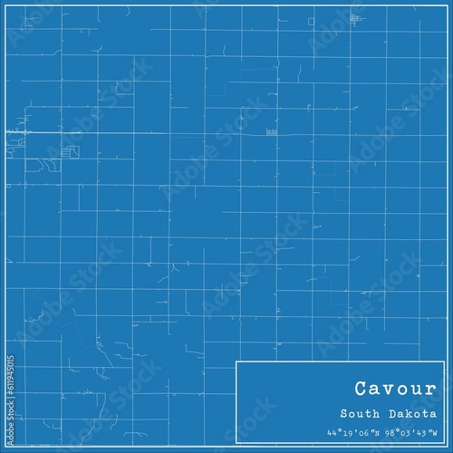 Blueprint US city map of Cavour, South Dakota. photo