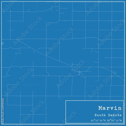 Blueprint US city map of Marvin, South Dakota. photo