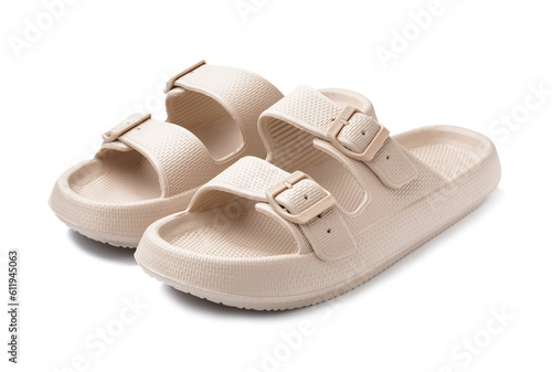 Pair of stylish beige flip-...