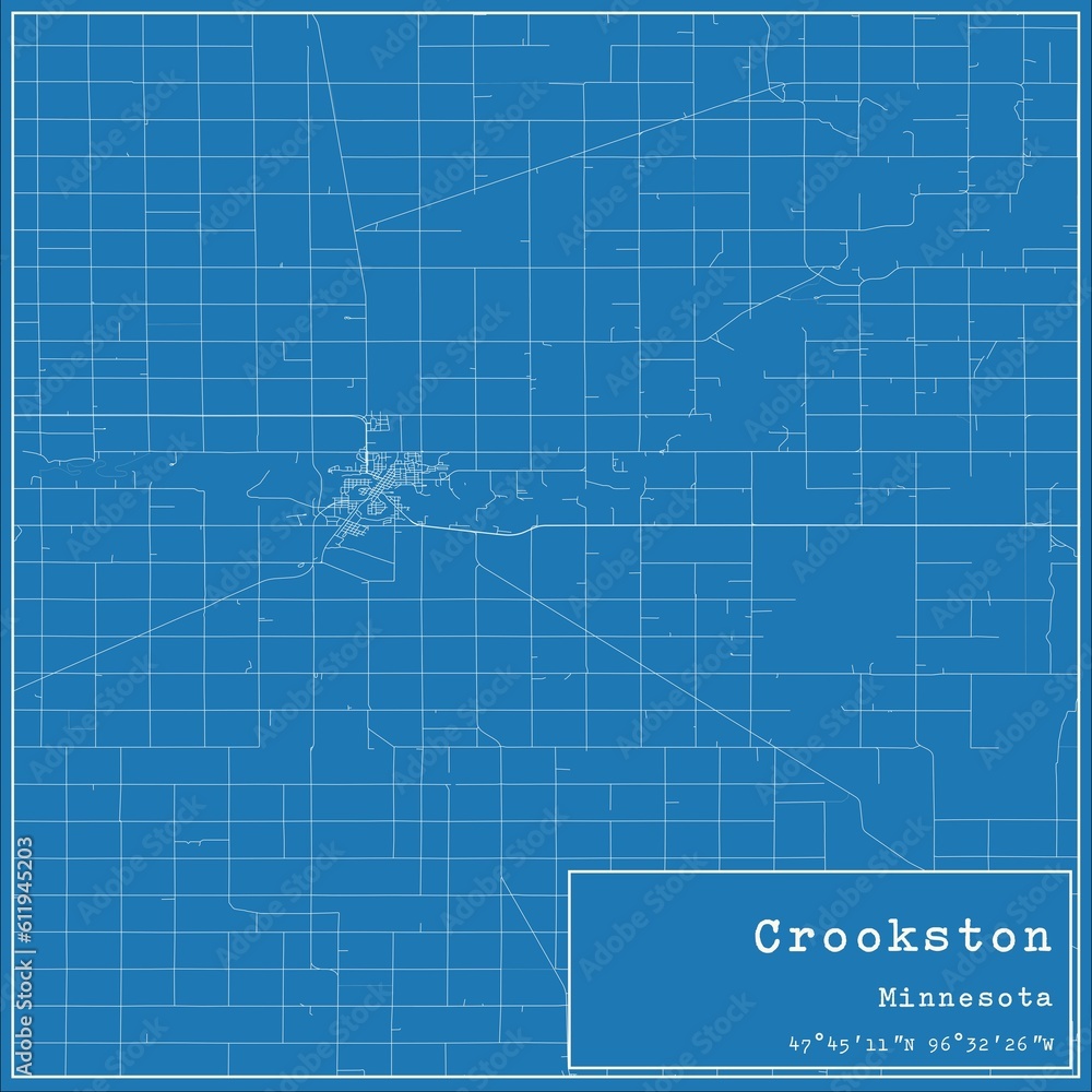 Fototapeta premium Blueprint US city map of Crookston, Minnesota.