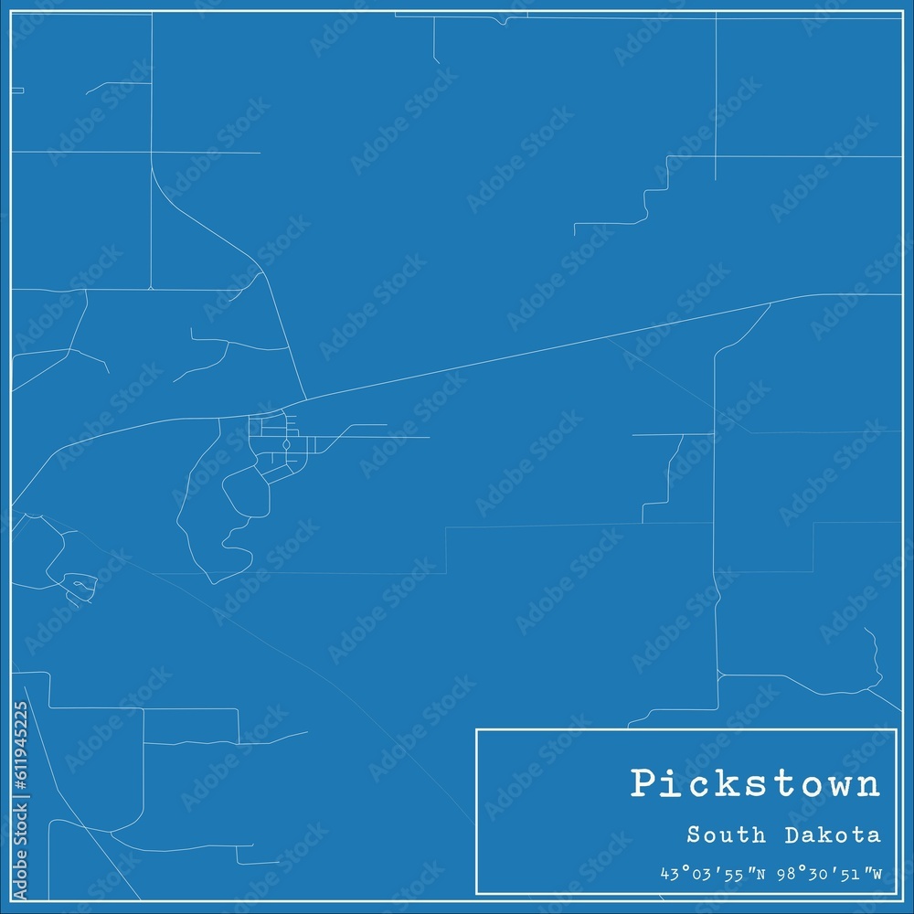 Blueprint US city map of Pickstown, South Dakota.