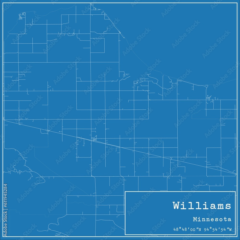 Fototapeta premium Blueprint US city map of Williams, Minnesota.