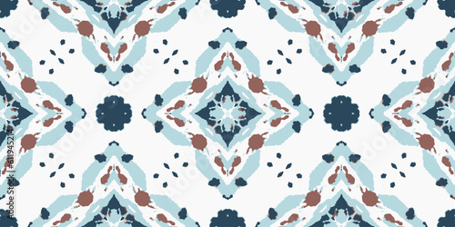 Ethnic Vector Ikat Geo Tile. Blue Abstract Wallpaper. Carpet Bohemian Ornament. Brown Design Ceramic. Scarf Hippie Geometric. Aztec Mosaic. Indigo Graphic Mosaic.