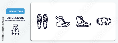 winter outline icons set. winter thin line icons pack included snowshoes, snow boot, winter boots, snow goggle vector.