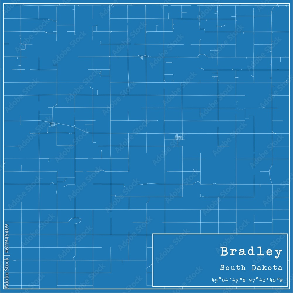 Blueprint US city map of Bradley, South Dakota.