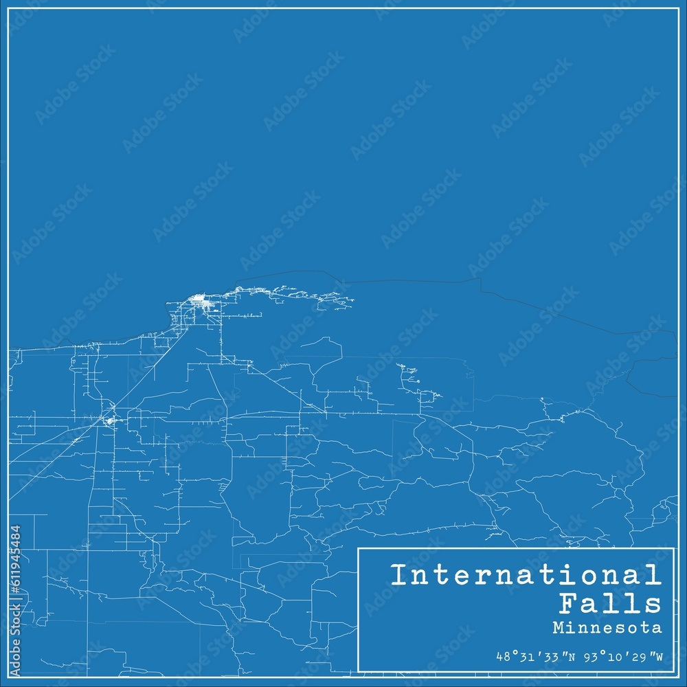 Fototapeta premium Blueprint US city map of International Falls, Minnesota.