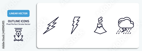 weather outline icons set. weather thin line icons pack included thunderbolt, lightning, eruption, thunderstorm vector.