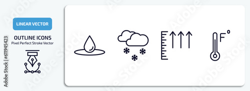 weather outline icons set. weather thin line icons pack included deluge, ice pellets, atmospheric pressure, farenheit vector. photo