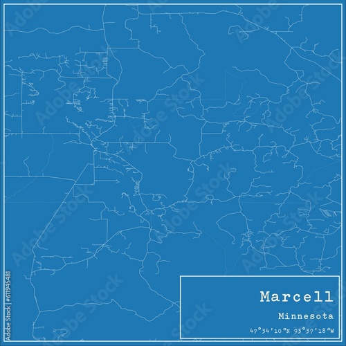 Blueprint US city map of Marcell, Minnesota. photo