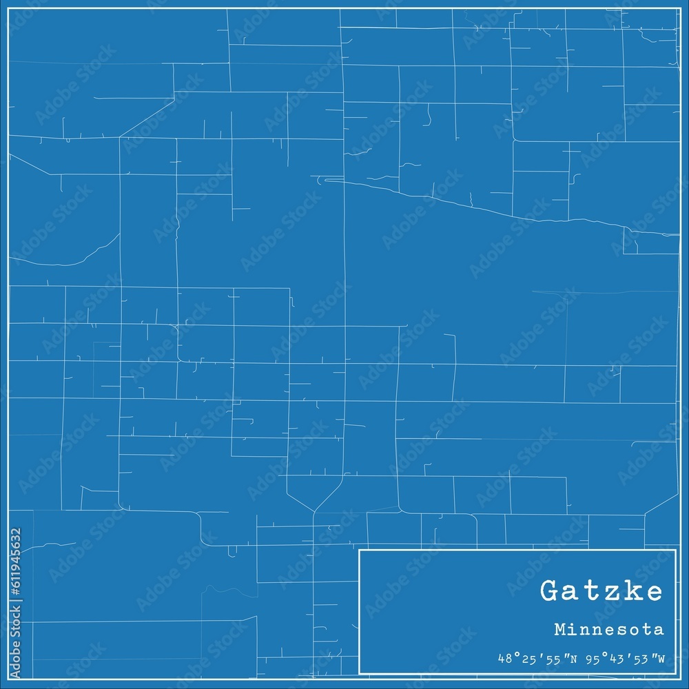 Blueprint US city map of Gatzke, Minnesota.