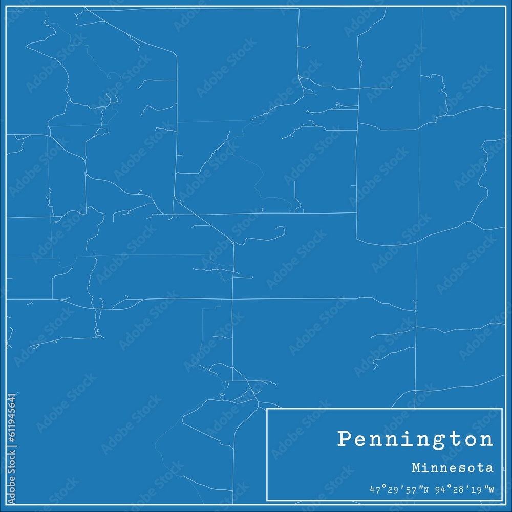 Blueprint US city map of Pennington, Minnesota.