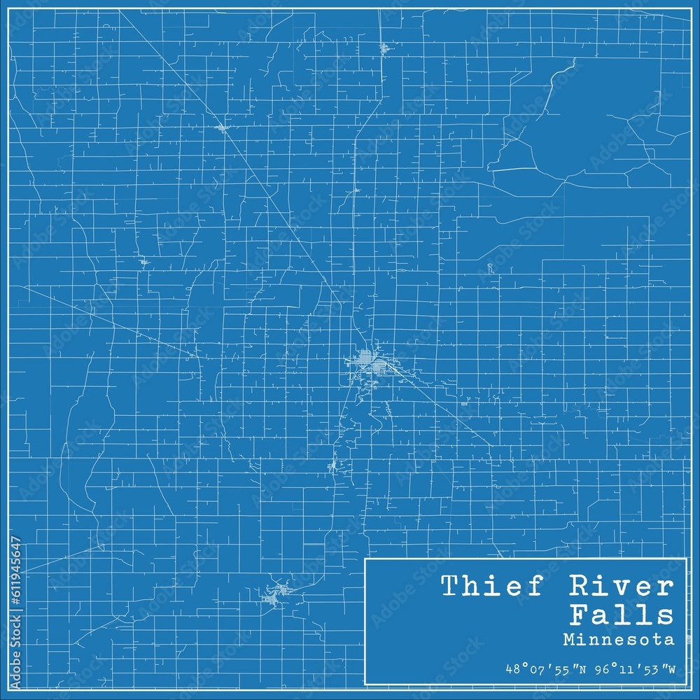 Blueprint US city map of Thief River Falls, Minnesota. Blueprint US city map of Thief River Falls, Minnesota.