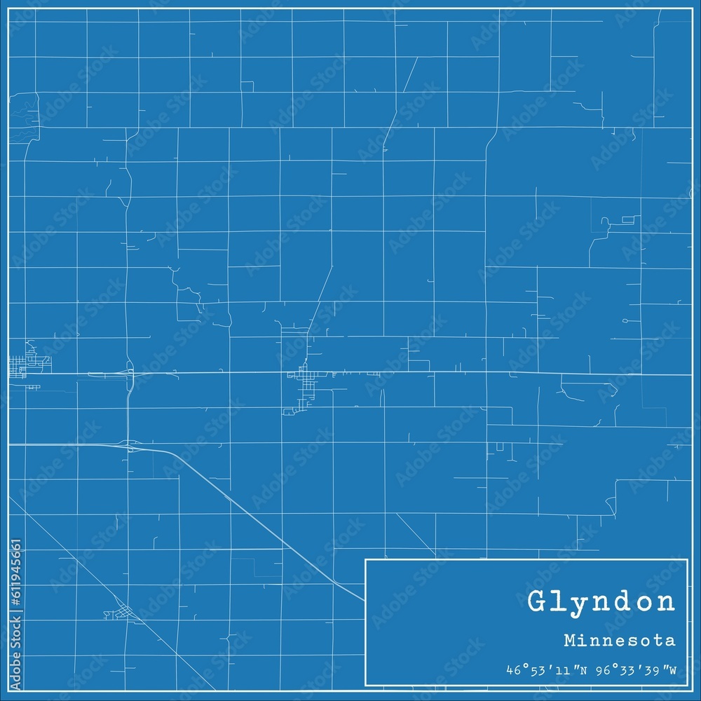 Blueprint US city map of Glyndon, Minnesota.