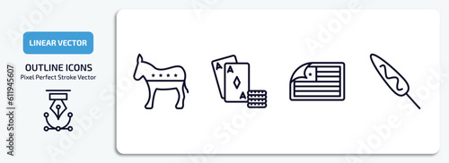 united states of america outline icons set. united states of america thin line icons pack included democrat, casino, sticker, corndog vector.