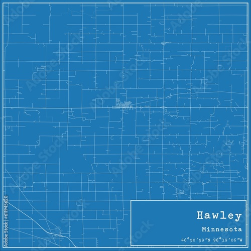 Blueprint US city map of Hawley, Minnesota.