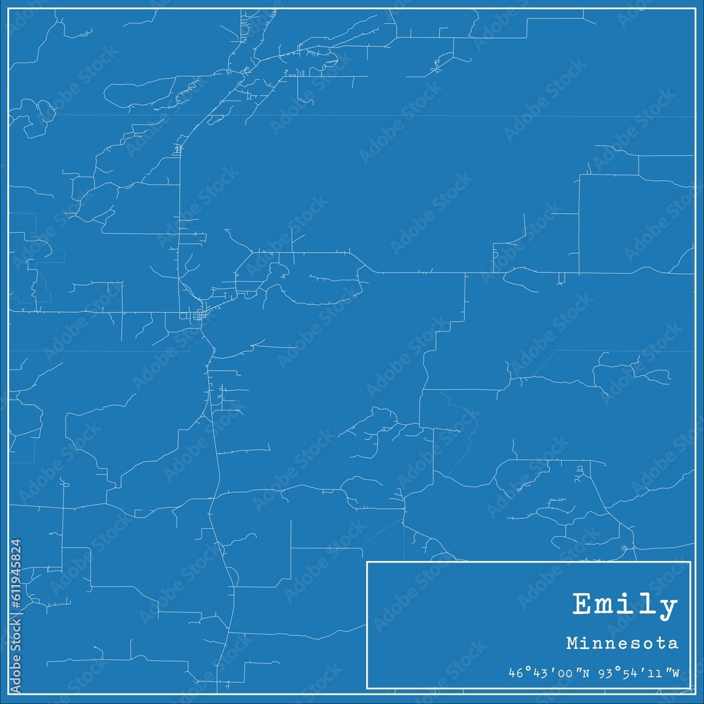 Blueprint US city map of Emily, Minnesota.