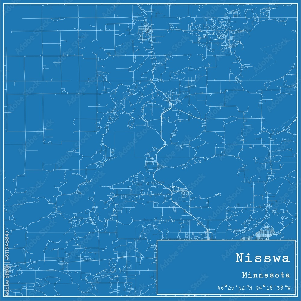 Blueprint US city map of Nisswa, Minnesota.