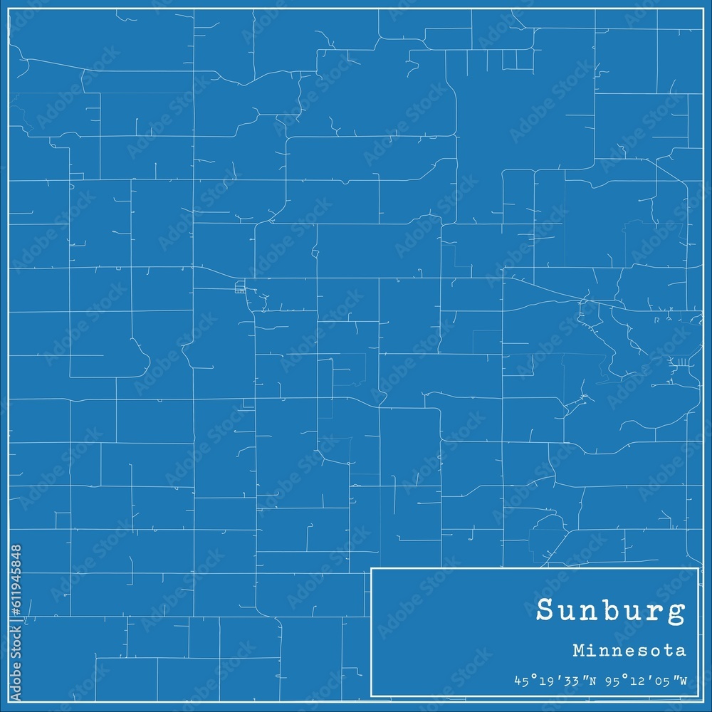 Fototapeta premium Blueprint US city map of Sunburg, Minnesota.