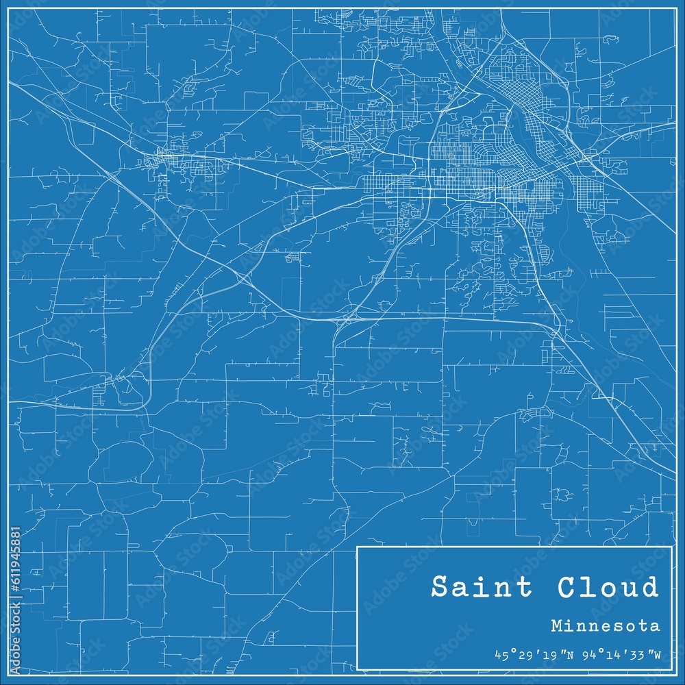 Blueprint US city map of Saint Cloud, Minnesota. Blueprint US city map of Saint Cloud, Minnesota.