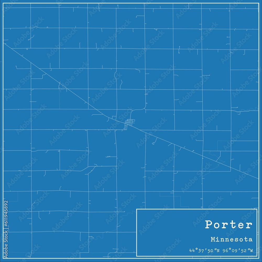 Blueprint US city map of Porter, Minnesota.