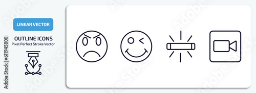user interface outline icons set. user interface thin line icons pack included angry smile, winking smile, fluorescent, facetime vector.
