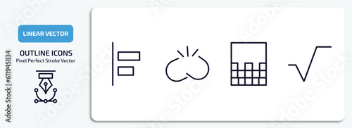user interface outline icons set. user interface thin line icons pack included object alignment, disconnected chains, gradient, square root vector.