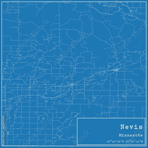 Blueprint US city map of Nevis, Minnesota.