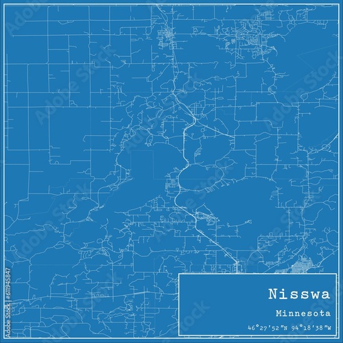 Blueprint US city map of Nisswa, Minnesota.